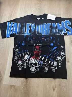 Valley Dreams Black Graphic Tee with Blue Accents